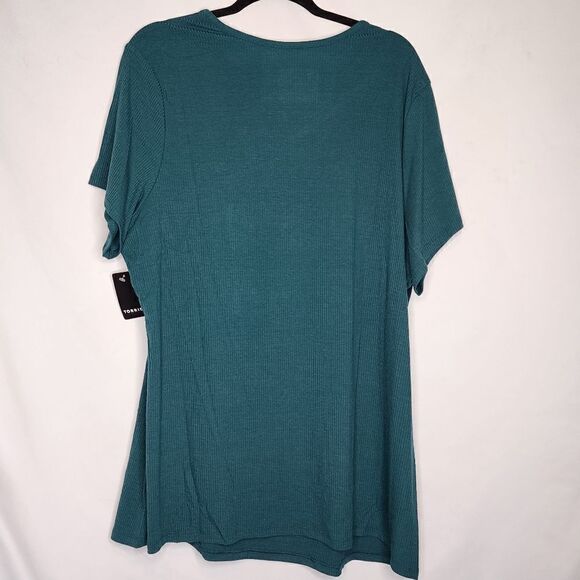 5X 28W Torrid Teal Rib Crew Neck Asymmetrical Cut Out Tee Super Soft Fitted NWT - Picture 5 of 7
